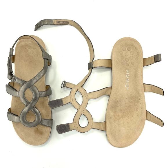 Vionic Jodie Orthotic Flat Sandal Size 10 Silver Adjustable Straps Arch Support - Picture 5 of 16